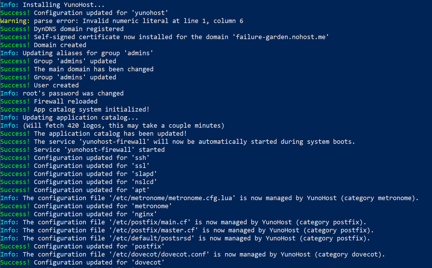 yunohost install through a ssh connection